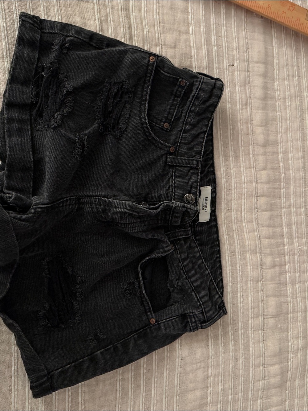 Forever 21 Black Distressed Jean Shorts